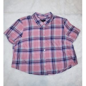 Pink Plaid Button Down Crop Top